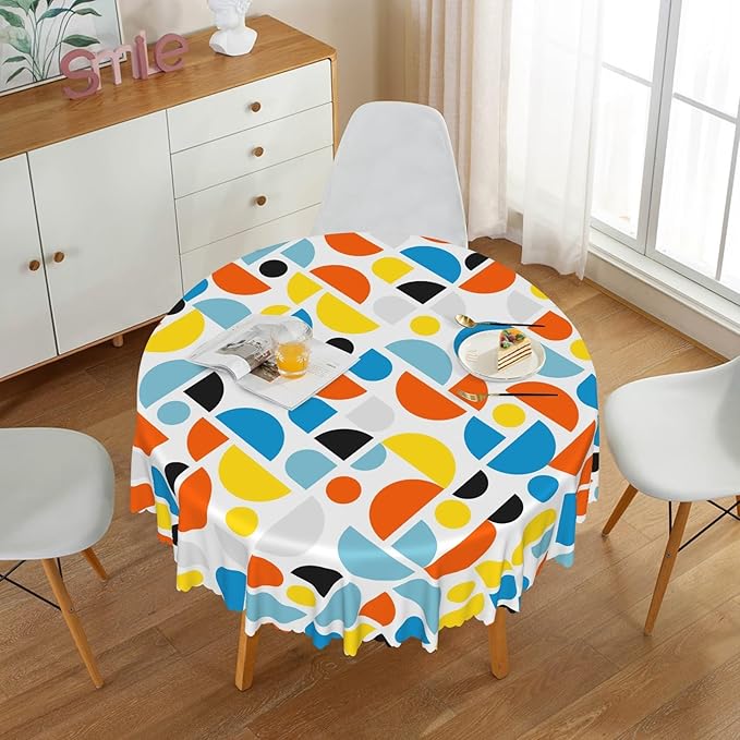 Laeacco 42 Inch Geometric Round Tablecloth Colorful Sector Circular Pattern Modern Abstract Art Print Table Cloth Washable Waterproof Wrinkle Free Table Cover for Kitchen Dining Picnic Party Decor