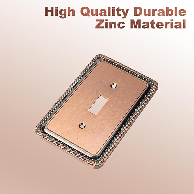 Henne Bery Rope Edge Decorative Wall Plate Switch Plate Outlet Cover (Single Toggle, 2 Pack, Antique Copper)