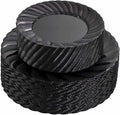 U-QE 100PCS Black Plastic Plates, Heavy Duty Black Disposable Plates Including 50PCS 9inch Dinner Plates & 50PCS 6.5inch Dessert Plates -Hard Plastic Plates for Party Wedding Bridal Shower