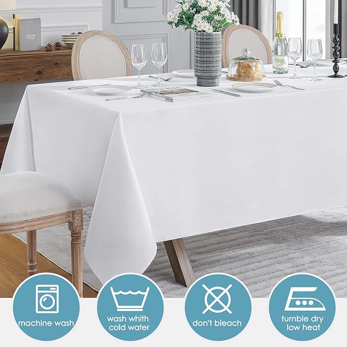 VidaFete Table Cloth 6 Pack 90 * 132inch Rectangle Tablecloth Polyester, Stain Wrinkle Resistant Polyester Dining Table Cover for Kitchen Dinning Party Wedding Rectangular Tabletop Decoration(White)