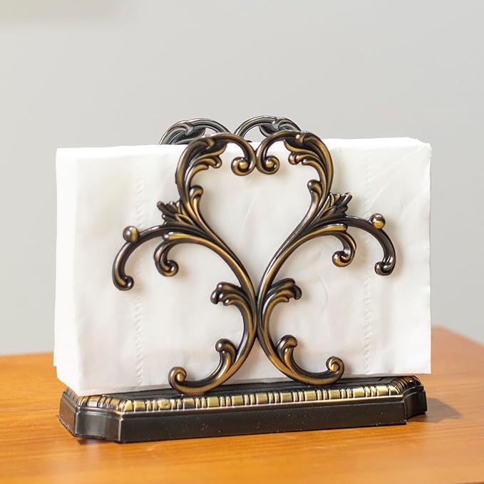 Brass Napkin Holder+50PCS Christmas Napkins Disposable,Gold Napkin Holder,Kitchen Napkin Holders for Paper Napkins, Business Card Holder (Black Napkin holder)