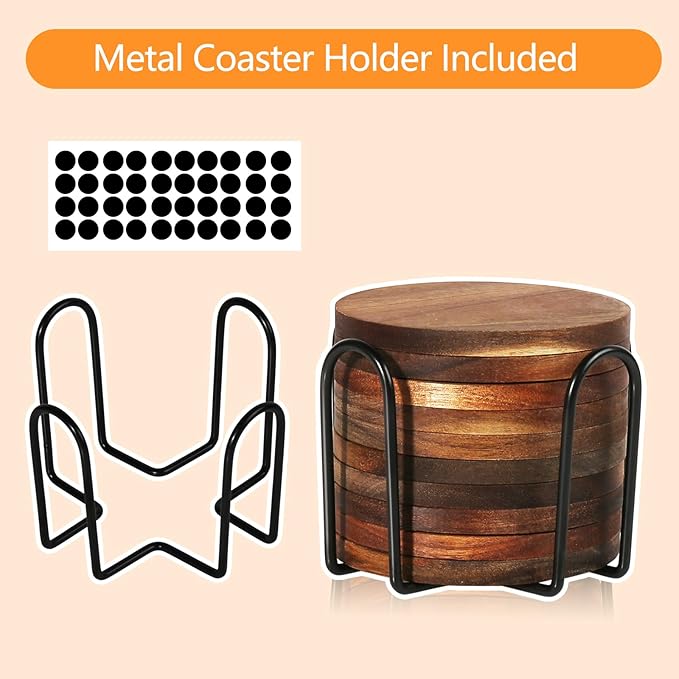 30 Pcs Wood Coasters with Holder, Wooden Coasters for Drinks Absorbent, Drink Coasters for Coffee Table, Modern Home Decor, Coaster Set for Table Protection, Office, Bar