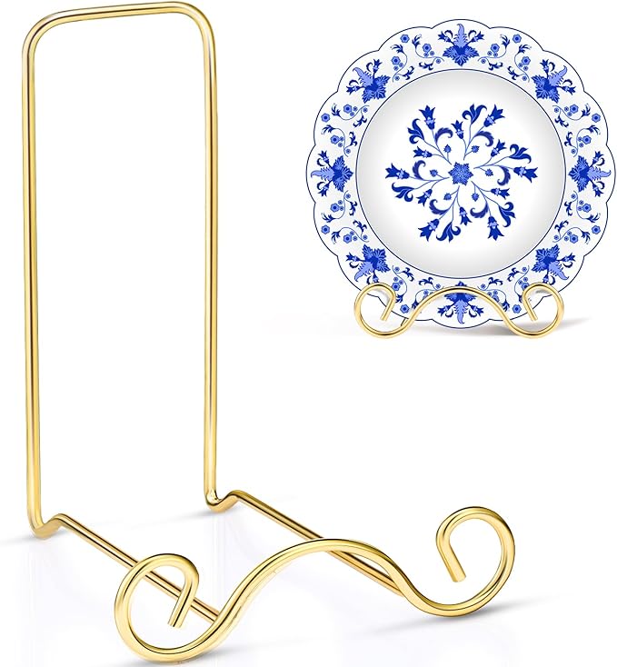 Baderke Wrought Iron Bowl Deep Platter Stand Detachable Metal Scroll Display Rack Easel Metal Bowl Display Stand Decorative Holder Dish Picture Easel(Gold,1 Pcs)