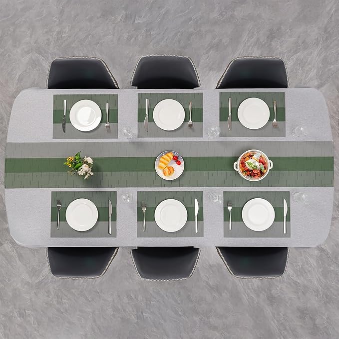 Placemats Set of 4, Vinyl Woven Place Mats Indoor Set of 4 Washable Wipeable PVC Table Mats Heat-Resistant Non Slip Placemat for Kitchen Dining Outdoor Table (Gray Sage Green, Set of 4)