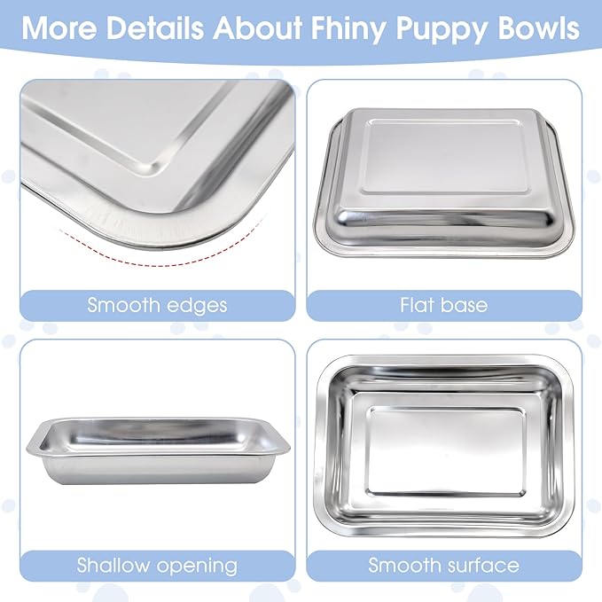 Fhiny 4 PCS Stainless Steel Dog Bowls, Metal Shallow Puppy Bowls 10"×7.5" Indoor & Outdoor Universal Dog Food Plate Whisker Fatigue Friendly Cat Dishes Easy to Clean for Puppy Kitten Doggy 1.2" H
