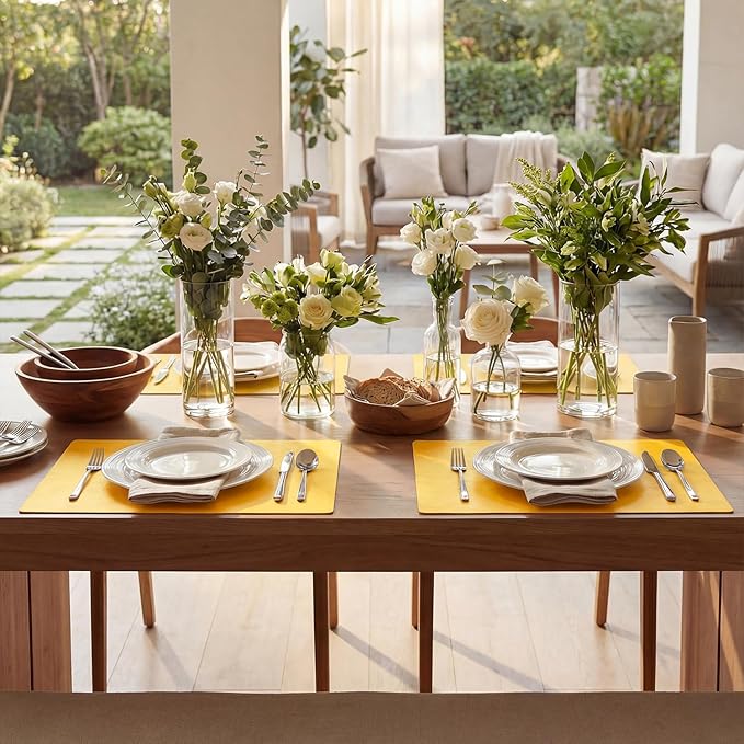 Artoid Mode Yellow Faux Leather Placemats Set of 4, 12x18 Inch Waterproof Wipeable Heat Resistant Vinyl Place Mats, Reversible Table Mats for SummerKitchen Dining Decor