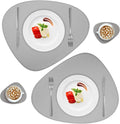 Faux Leather Placemats and Coasters Set of 2, Round Leather for Dinner Table Mats Heat Resistant Non-Slip Insulation Coffee Mats Kitchen Place Mats Nordic Style (Light Gray, 2 Placemats+2 Coasters)