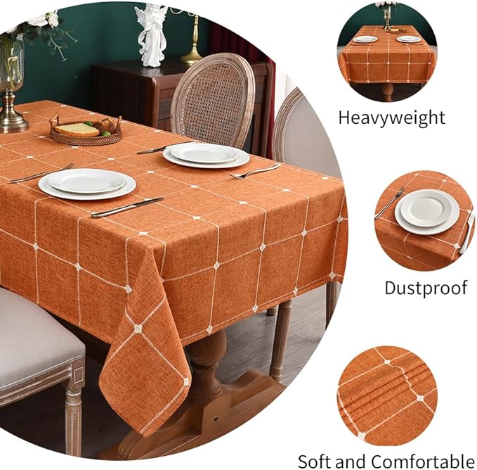 Zobesta Linen Table Cloth Rectangle Tables 60 x 84 Inch, Orange Linen Tablecloth Rectangle Washable Farmhouse Soft Boho Tablecloth for Outdoor, Party, Holiday, Picnic, Dining