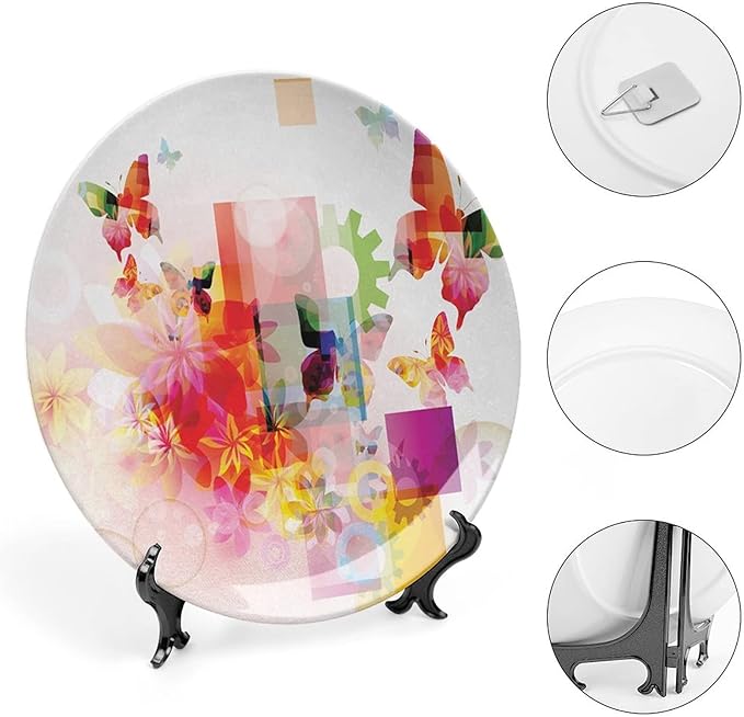 Ceramic Plates, Abstract Decorative Ceramic Plates, Natural Design Flowers Leaves Squares Rounds, 7 Inch, Household Plates Decorative, Multicolor