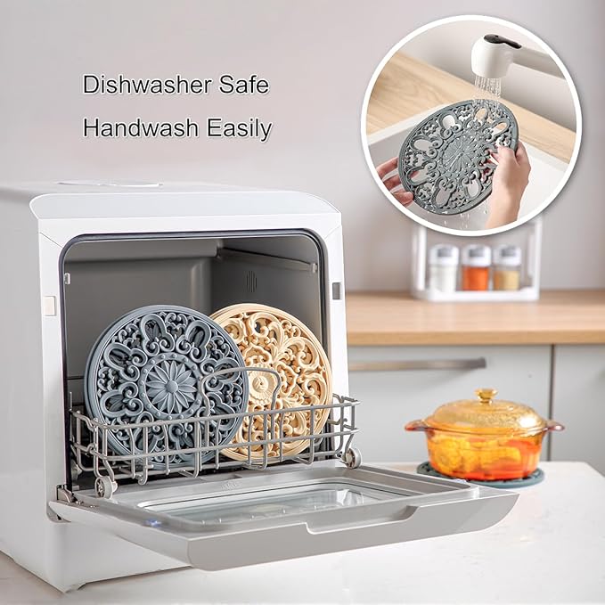 Extra Thick Silicone Trivet Mat for Hot Dishes, Hot Pots and Pans, Pot Holder, Hot Pad to Portect Your Table and Countertop, Kitchen Decor and Accessories,Malachite Green,Set of 3