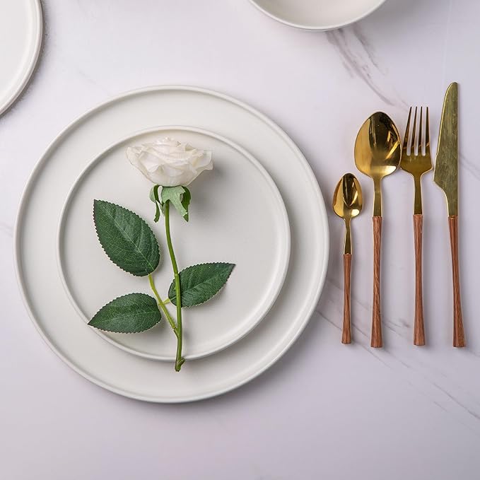 AmorArc Stoneware Dinner Plates Set of 6, 10.5 Inch Reactive Matte Glaze Ceramic Plates Set, Modern Dinnerware Dish set for Kitchen,Microwave, Dishwasher Safe, Scratch Resistant,Matte White