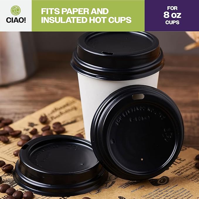 CIAO! 8oz Coffee Cup Sipper Black Dome Lid, (80mm) 1,000 Count