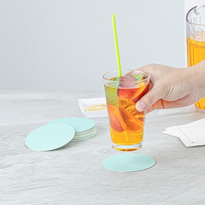 Restaurantware Paper Coasters 1000 Pack of 3.5 Inch Disposable Beverage Coasters Absorbent for Hot and Cold Drinks Turquoise Coffee Cup Essentials for Table Decor, Kitchen, Home or Living Room