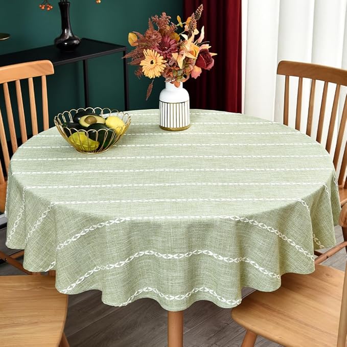 Zobesta Sage Green Table Cloth Round Tablecloth 53 Inch, Cotton Linen Tablecloth Round Dining Table Cove for Party, Holiday, Picnic, Dining, Outdoor,Fall