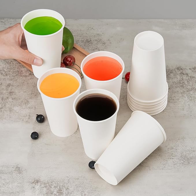 200 Pack 16 oz Disposable Coffee Cups, Sturdy Paper Cups for Hot/Cold Drinks, Leak-Proof White Hot Cups used for Party, Home, Café, Events, Office