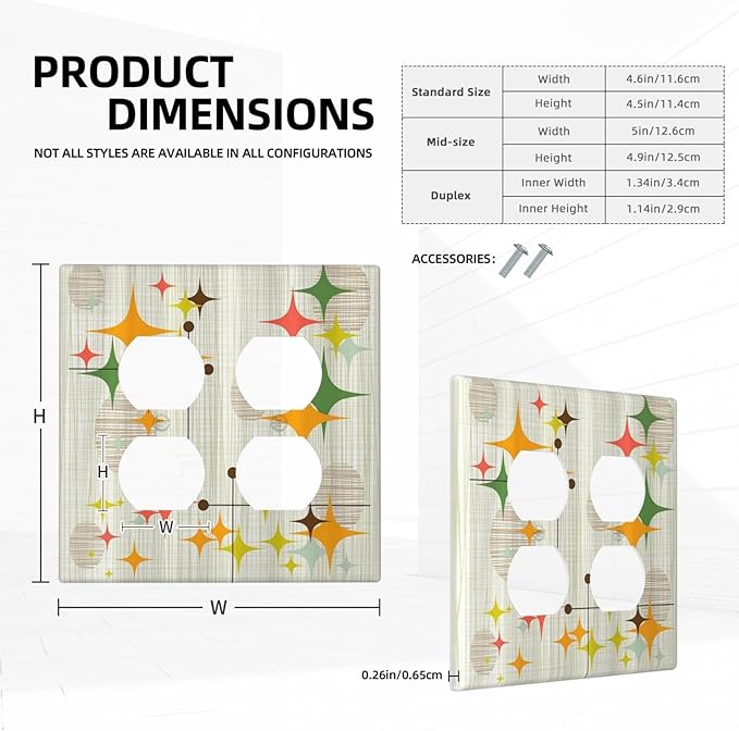 Light Switch Cover Mid Century Modern Retro Stars 2 Gang Decorative SwitchPlates Double Duplex Wall Plates Switch Plates and Outlet Covers for Bathroom Bedroom Decor