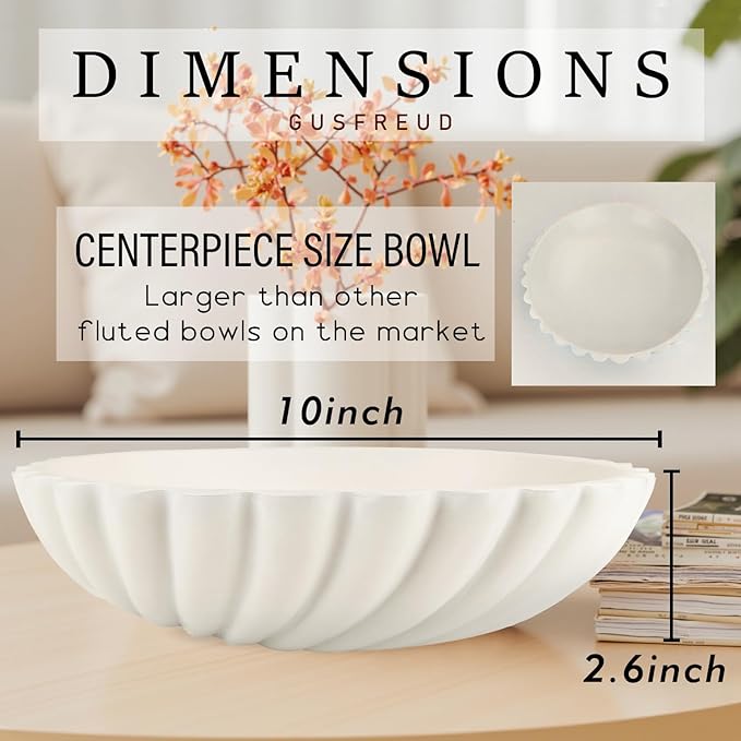 Large Decorative Bowl - Modern Fruit Bowl for Kitchen Counter & Coffee Table, Stylish Key Purse Bowl for Entryway & Console Table Decor,Cream White