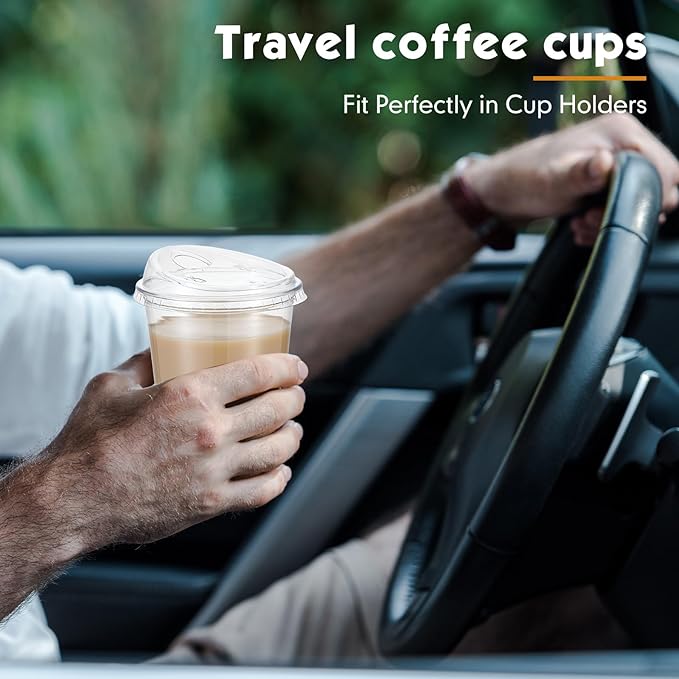 Baderke 100 Pcs Plastic Cups with Sip Lids Round Bottom Disposable Plastic Coffee Cups with Lids Clear Strawless Crystal Mugs for Iced Coffee Smoothie Cold Beverage Party Catering Supplies (14 oz)