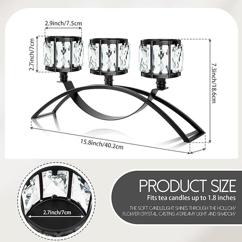 3 Arms Crystal Candle Holders, Arch Candlestick Table Candelabras Centerpieces for Wedding, Dinning Room, Cabinet Ornaments, Home Decoration， Gift (Black, 2 Pcs-3 Arm Arched)
