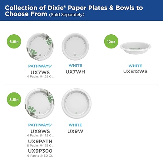 Dixie 8.5 Inch Medium-Weight Paper Plates By GP PRO, Pathways Design, 500 Count (125 Disposable Plates Per Pack, 4 Packs Per Case), UX9WS