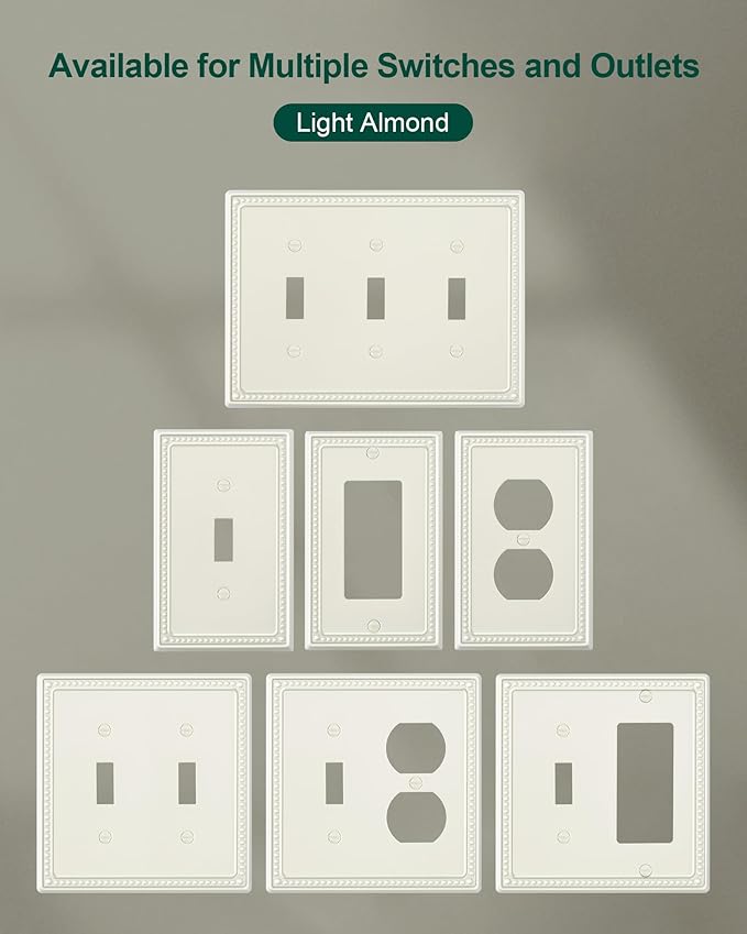 2-Pack Decorator Outlet Cover Plate, Decorative Switch Plates and Outlet Covers, Light Almond Metal Wall Plates for Electrical Outlets, Receptacle, GFCI Outlet, Dimmer Switch