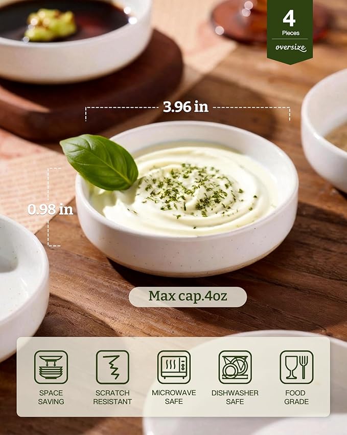 famiware Milkyway Ceramic Soy Sauce Dish, Dipping Bowls Set of 6, Dipping Sauce Bowls/Dishes, 4oz Small Serving Bowls for Side Dishes, Condiment, Sushi, Appetizer, Dessert, White