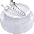 I00000 white Plastic Plates with Disposable silver silverware, disposable plates,nice disposable plates include 30 Dinner plates,30 white dessert plates, 90 Plastic Silverware Set for Valentine's Day