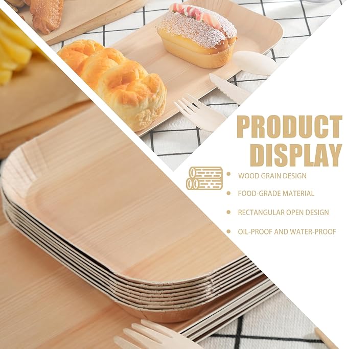50 Pcs Wood Grain Paper Plates, 10 Inch Rectangular Wood Paper Plates, Rustic Disposable Plates for Woodland Baby Shower, Camp Fire, Camping, Lumberjack Birthday Party Supplies (L)
