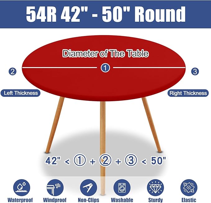 Round Spandex Tablecloth, Elastic Fitted Waterproof Tablecloths for 42"-50" Tables, Stretch Washable Picnic Table Cover for Camping, Dining, Indoor and Outdoor, Red