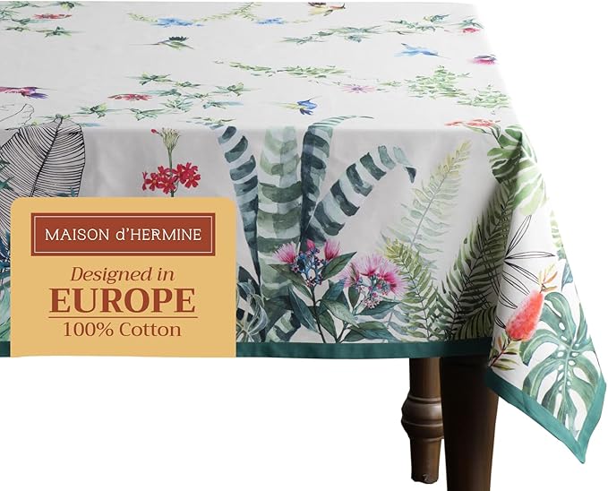 Maison d' Hermine Table Cloth Rectangle Table 100% Cotton 54 x 72 Inches Tablecloth Reusable Decorative for Dining Room Farmhouse Home Valentines Day Decorations Spring Summer - Tropiques
