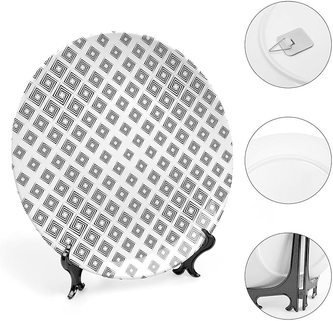 Ceramic Plates, Abstract Decorative Ceramic Plates, Minimalist Geometric Diamond Shaped Square Lines, 7 Inch, Household Plates Decorative, Black White