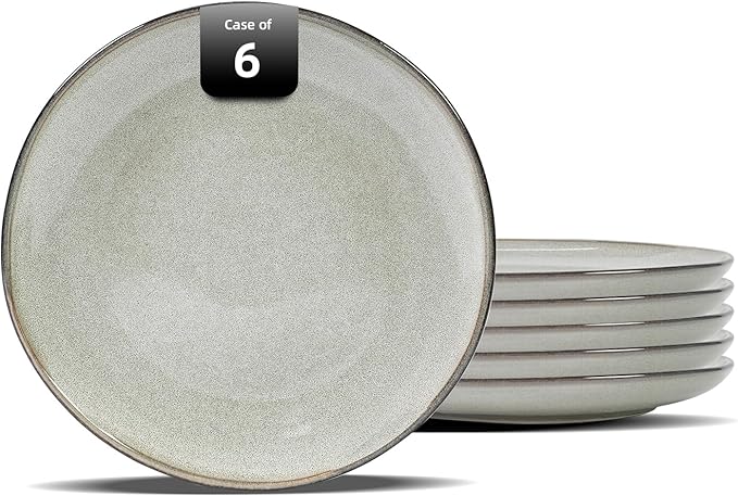 Organic Shape Highland Ceramic Salad plates, 6pcs 8 Inch Handmade Reactive Glaze Dinnerware Sets with Wavy Edge, for Kitchen, Microwave & Dishwasher Safe, Scratch Resistant-grey