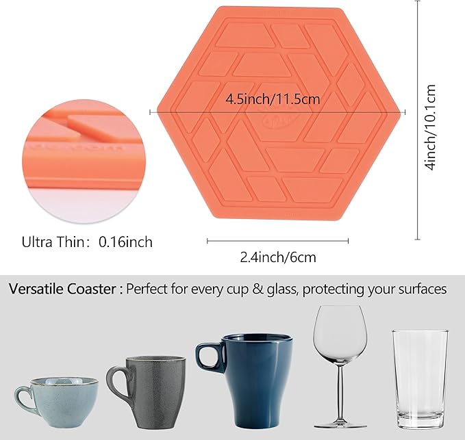 Silicone Drink Coasters Set of 4,Flexible & Heat-Resistant - Perfect for Home Decor & Table Protection(Red Coral)