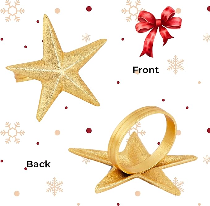 ALPHA Living HOME Napkin Rings Set of 12, Star Shaped Napkin Holder, Metal Serviette Rings, Gold Napkin Rings, Farmhouse Table Accessories for Dining Table, Weddings, Parties & Home Décor, Durable