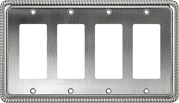 Henne Bery Rope Edge Decorative Wall Plate Switch Plate Outlet Cover (Quad Decorator, Heirloom Silver)