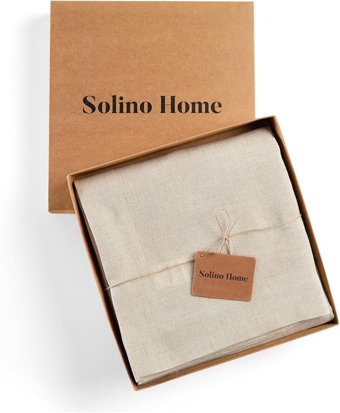 Solino Home Linen Flax Tablecloth 70 x 70 Inch - 100% Pure Linen Square Tablecloth - Machine Washable Table Cloth for Spring, Easter - Sonoma