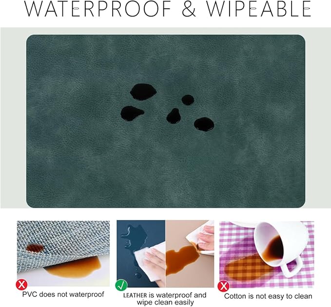 Faux Leather Eco-Friendly Table mats with Rounded Corners for Kitchen Set of 4,Oilproof&Stain Resistant Table Mats,Washable,Heat-Resistant,Non-Slip Wipeable for Dining Table Decor (Light-Navy)