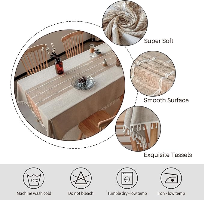 Deep Dream Tablecloths, Waterproof Table Cloth, Linens Wrinkle Free Anti-Fading, Rustic Table Cover Decoration for Kitchen Dinning Party (Rectangle/Oblong,55''x120'',10-12 Seats, Light Coffee)