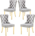 KCC Velvet Dining Chairs Set of 4, Upholstered High-end Tufted Dining Chair with Nailhead Back Ring Pull Trim Stainless Steel Legs, Contemporary Nikki Collection Modern Style for Kitchen, Light Gray