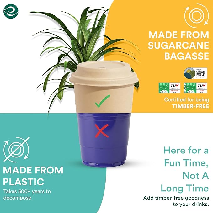 ECO SOUL 200 Pack 16 oz Disposable Coffee Cups with Lids & Sleeves Eco-Friendly, Biodegradable, Compostable, Leak-free & Sturdy To Go Hot Drink Cup for Tea, Chocolate Party Travel Cafe Office & Home