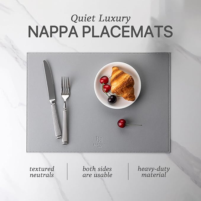 Faux Leather Placemats Set of 12 Vinyl Washable Wipeable Table Mats for Kitchen Dining Table Heat Resistant Waterproof Modern Indoor/Outdoor Placemats Non-Slip Easy Clean Place Mats (Gray)