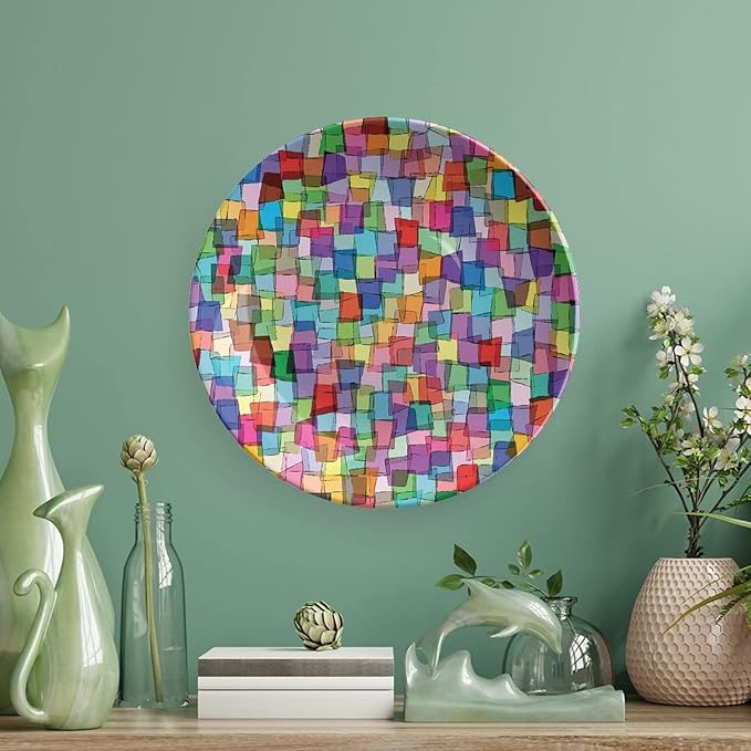 Ceramic Plates, Abstract Decorative Ceramic Plates, Mosaic Tile Pattern Colorful Squares Cubes, 8 Inch, for Dining, Parties, Wedding, Multicolor