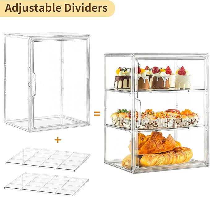 Attelite Pastry Display Case, Large Bread Box for Kitchen Countertop, 2 Pack 3 Layers Adjustable Clear Bread Storage with Magnetic Door, Bread Container for Bread, Bagel, Donut