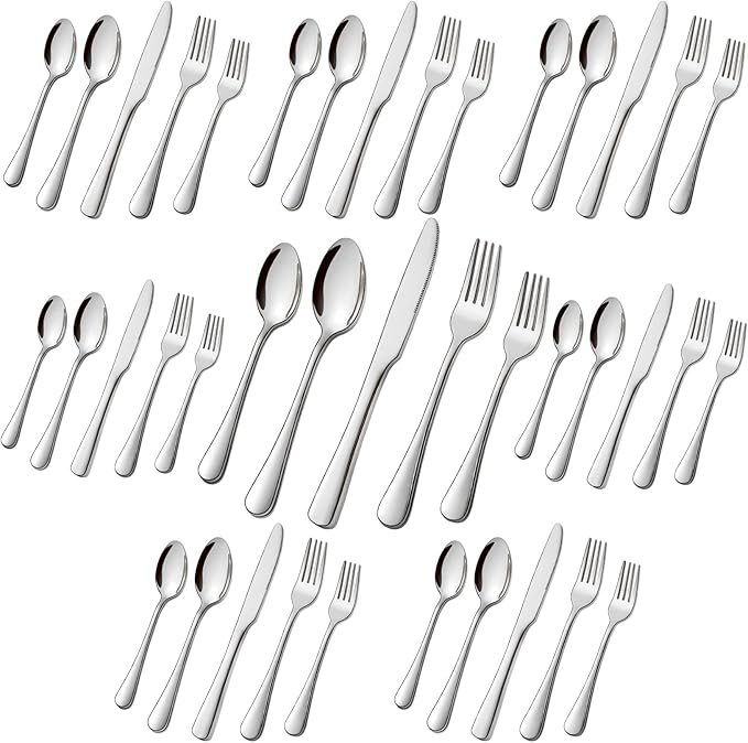 Stainless Steel Flatware Set - Forks, Knives and Spoons for Home and Restaurant Kitchen - Rust Resistant Cutlery Utensils (200, Silver)