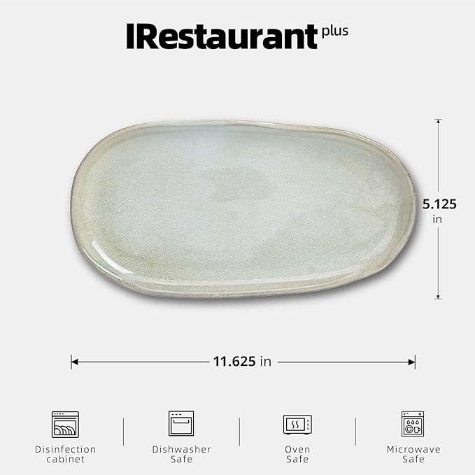 Organic Shape Highland Ceramic Serving Tray, 12pcs 11.625 * 5.125inch Handmade Reactive Glaze Stoneware Tray with Wavy Edge, for Kitchen, Microwave & Dishwasher Safe, Scratch Resistant-Grey