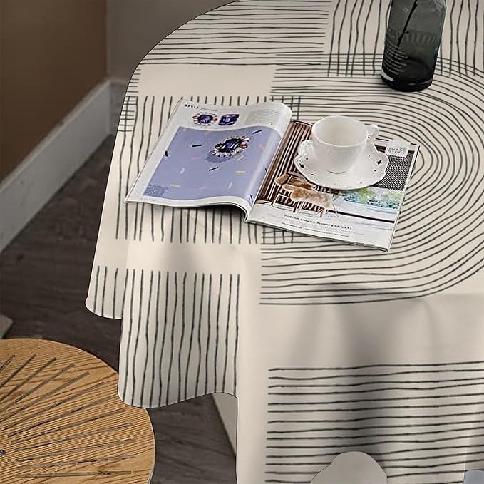 Boho Round Tablecloth, Mid Century Minimalist Abstract Aesthetic Modern Tablecloth for Home Party Dining Room Kitchen Decor 70Inch(178cm)