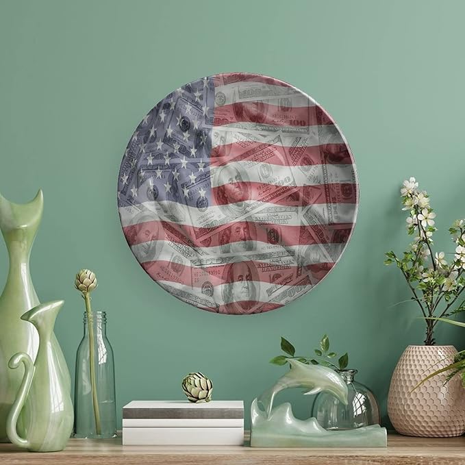 Ceramic Plates, American Flag Decorative Ceramic Plates, Dolar Exchange, 6 Inch, for Dining, Parties, Wedding, Multicolor