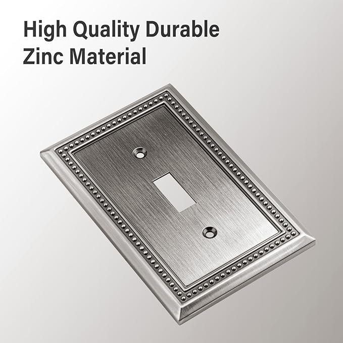 Henne Bery Sunken Pearls Heavy Duty Decorative Wall Plate Switch Plate Outlet Cover (Single Toggle, 2 Pack, Heirloom Silver)