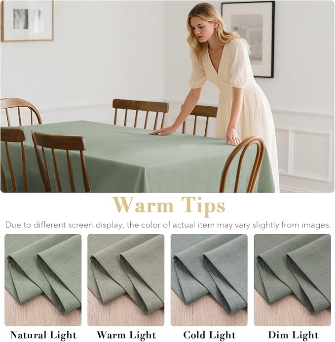 H.VERSAILTEX Linen Table Cloths Rectangle 60 x 104 Inch Premium Tablecloth Spill-Proof Waterproof Table Cover for Dining Buffet Feature Extra Soft and Thick Fabric Wrinkle Free, Sage