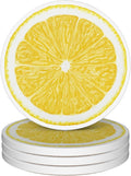 Drinks Coasters Set of 4, Lemonade Round 4" Cup Coasters, Absorbent Ceramic Stone Coasters with Cork Base, Cute Coasters for Table Home Décor, Ideal Gifts for Women Men